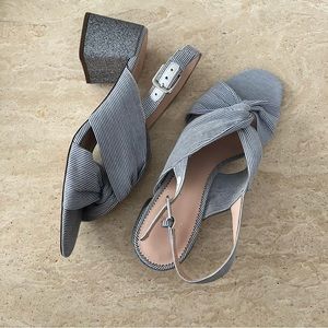 J.Crew Seersucker Stripe Slingback Sandals with Glitter Heel Size 9